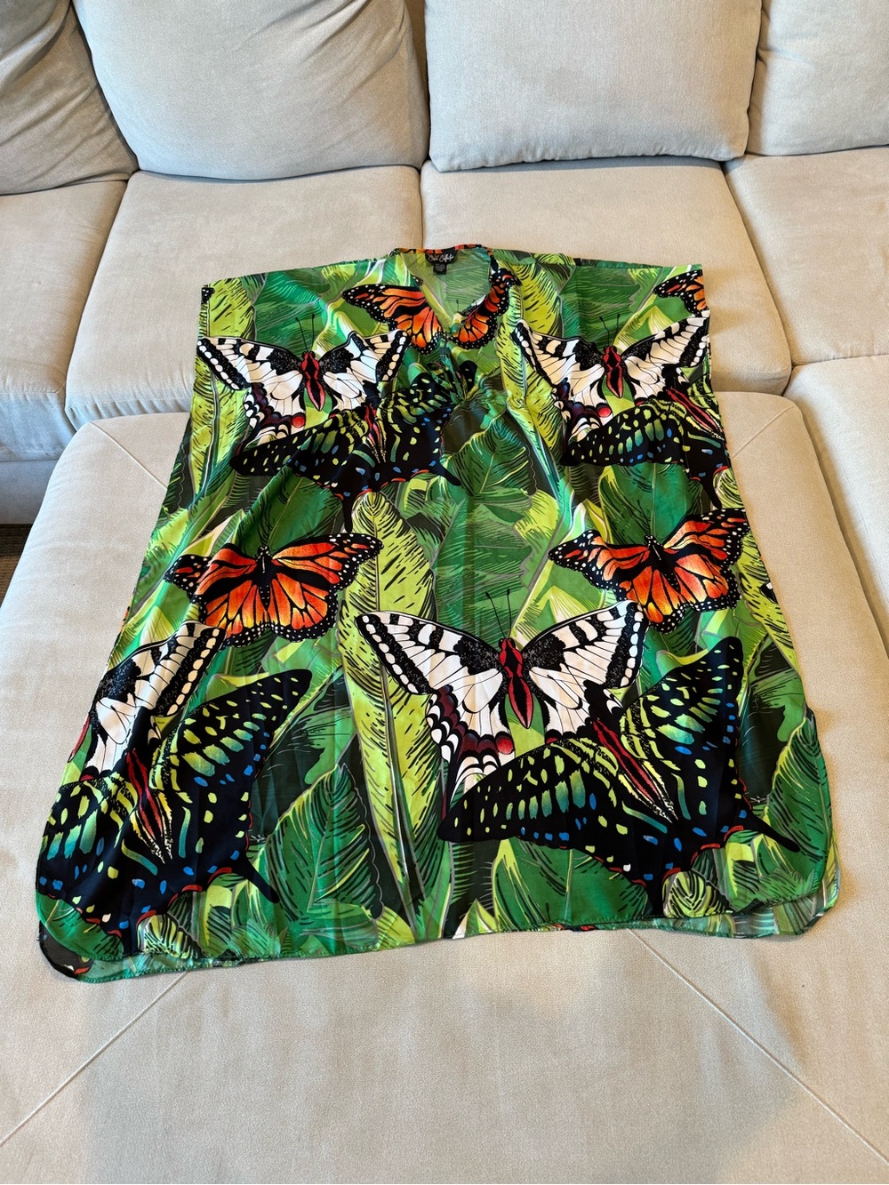 Women's Green Butterfly Print Kaftan